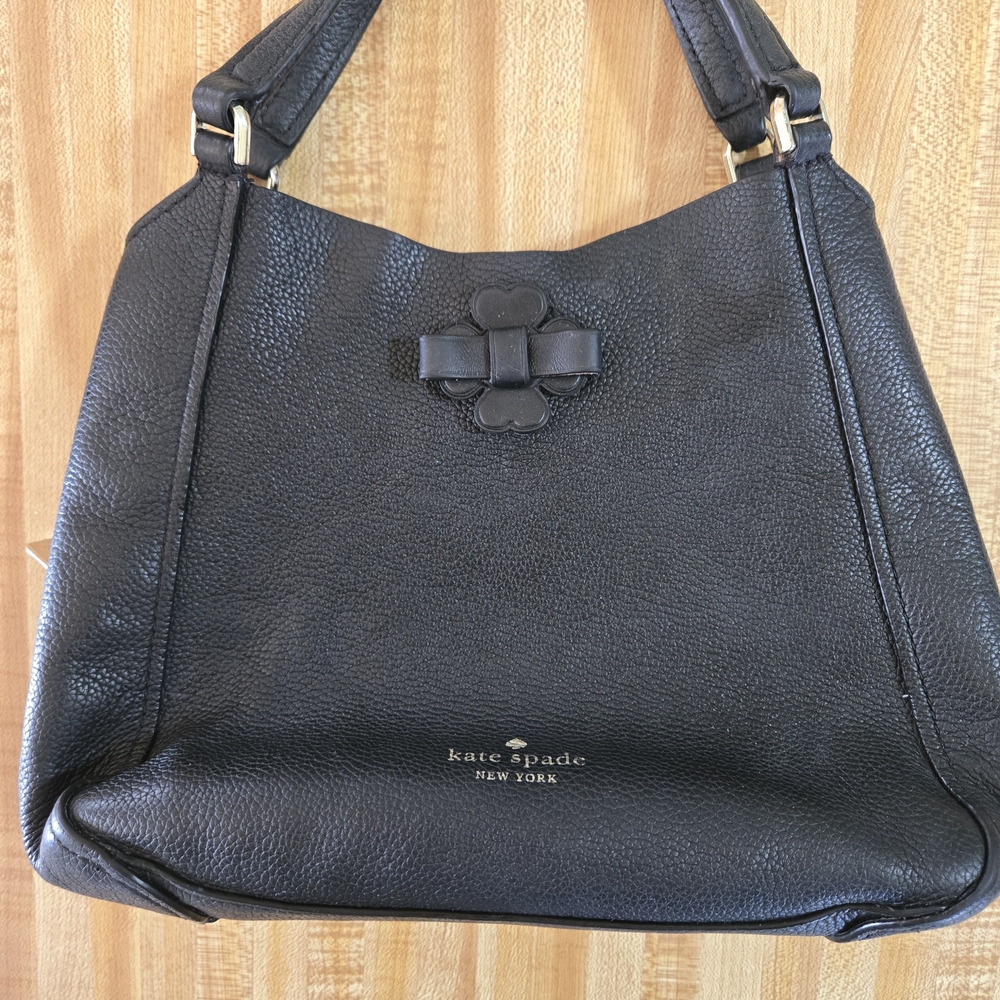 Kate Spade Black Leather Shoulder Bag with Bow Accent